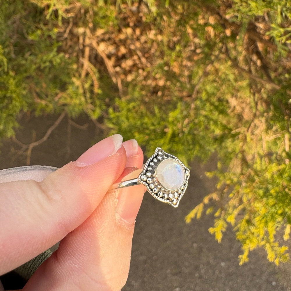 Solid Sterling 925 Rainbow Moonstone Ring - image 2